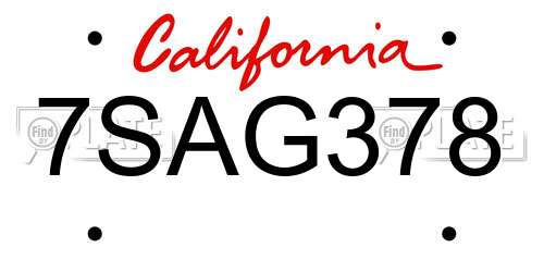 7SAG378 California License Plate