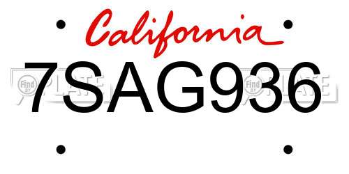 7SAG936 California License Plate