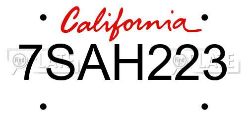 7SAH223 California License Plate