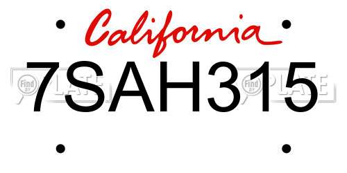 7SAH315 California License Plate