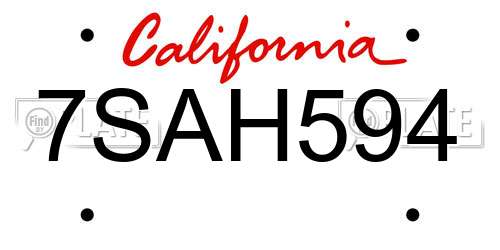 7SAH594 California License Plate