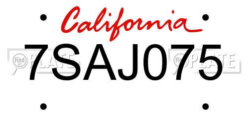 7SAJ075 California License Plate