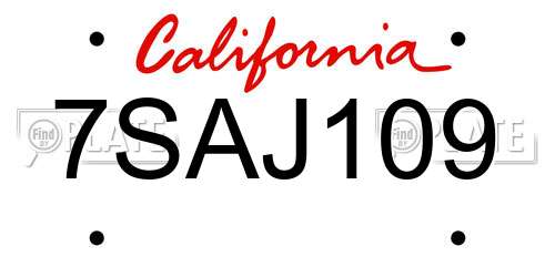 7SAJ109 California License Plate