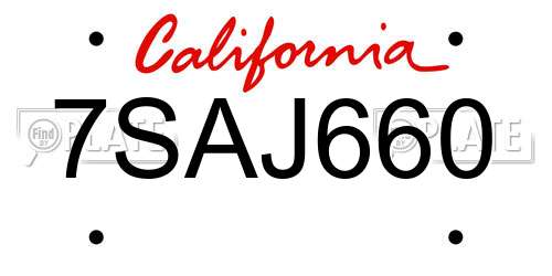 7SAJ660 California License Plate