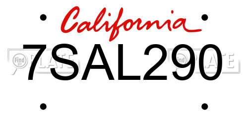7SAL290 California License Plate