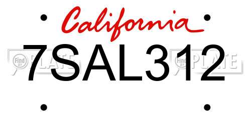 7SAL312 California License Plate