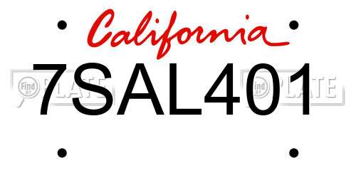 7SAL401 California License Plate