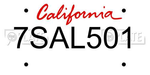 7SAL501 California License Plate