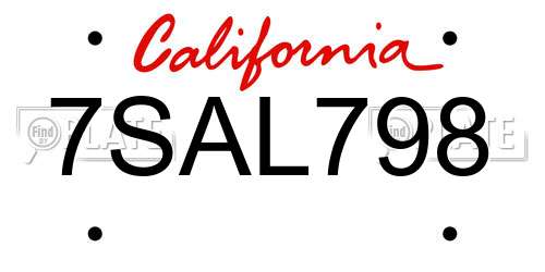 7SAL798 California License Plate