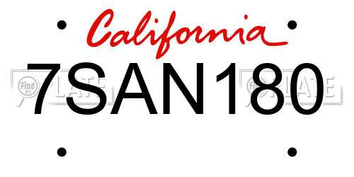 7SAN180 California License Plate
