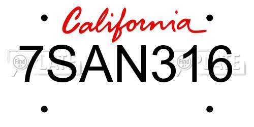7SAN316 California License Plate