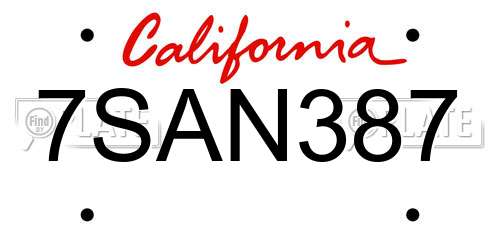 7SAN387 California License Plate