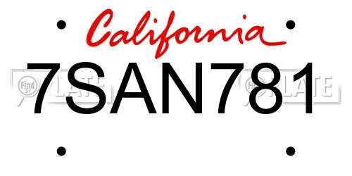 7SAN781 California License Plate