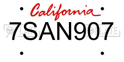 7SAN907 California License Plate