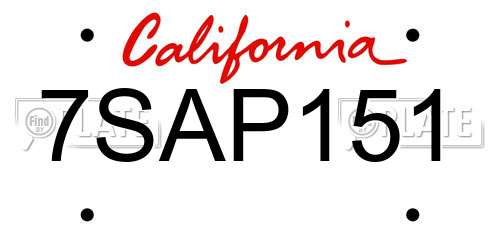 7SAP151 California License Plate