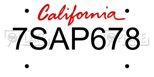 7SAP678 California License Plate