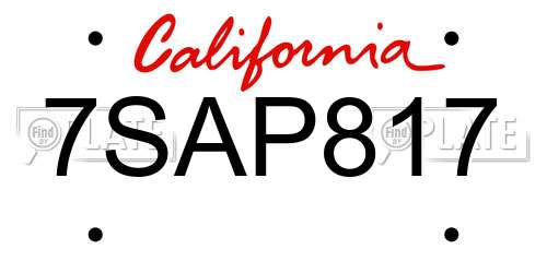 7SAP817 California License Plate
