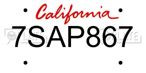 7SAP867 California License Plate
