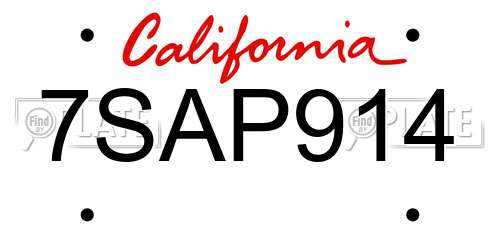 7SAP914 California License Plate