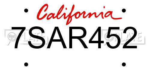 7SAR452 California License Plate