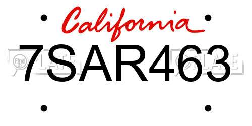 7SAR463 California License Plate