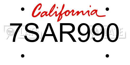 7SAR990 California License Plate
