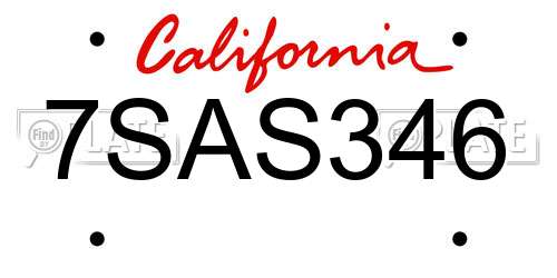 7SAS346 California License Plate