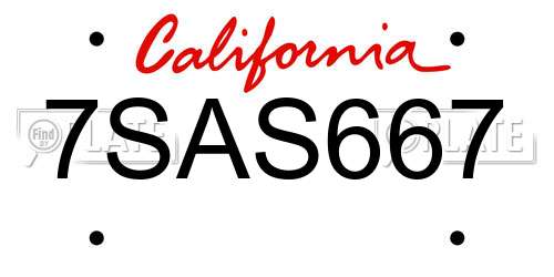 7SAS667 California License Plate