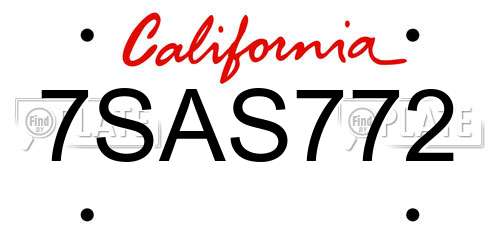 7SAS772 California License Plate