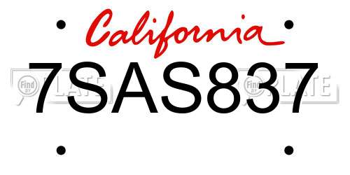 7SAS837 California License Plate
