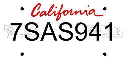 7SAS941 California License Plate