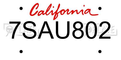 7SAU802 California License Plate