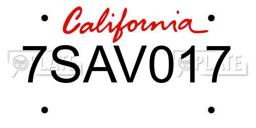 7SAV017 California License Plate