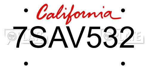 7SAV532 California License Plate