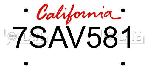 7SAV581 California License Plate