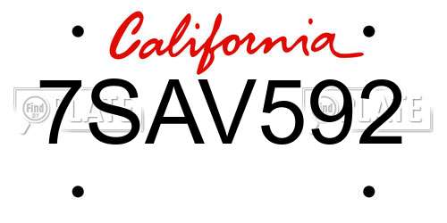 7SAV592 California License Plate