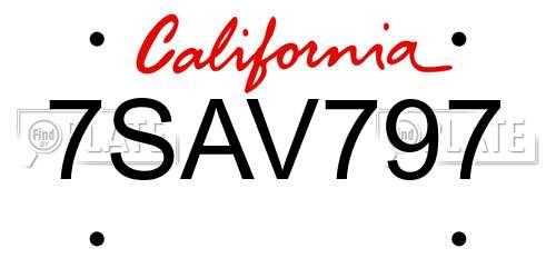 7SAV797 California License Plate