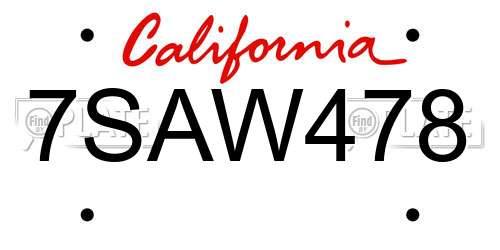 7SAW478 California License Plate