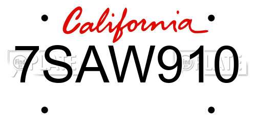 7SAW910 California License Plate