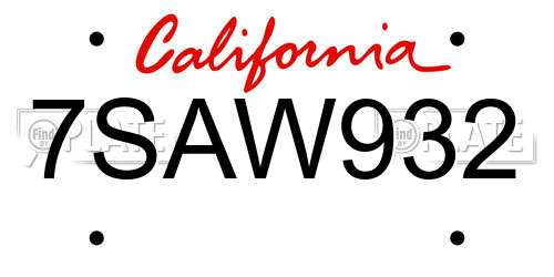 7SAW932 California License Plate