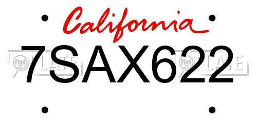 7SAX622 California License Plate