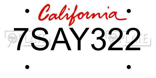7SAY322 California License Plate