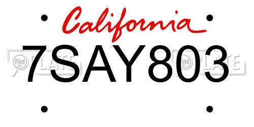 7SAY803 California License Plate