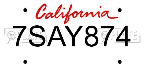 7SAY874 California License Plate