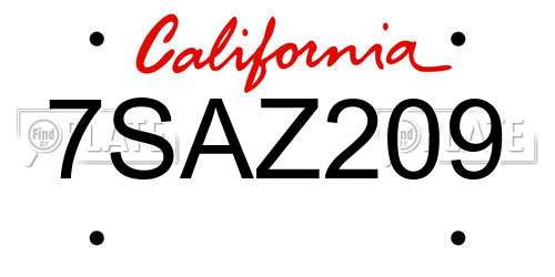 7SAZ209 California License Plate