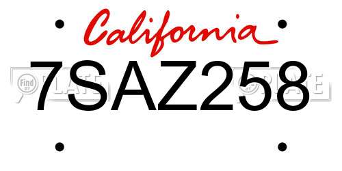 7SAZ258 California License Plate