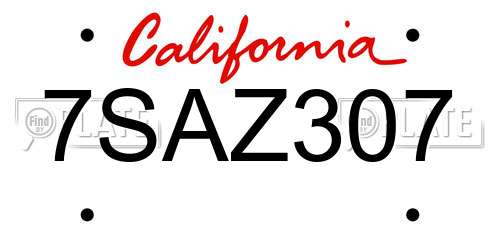 7SAZ307 California License Plate
