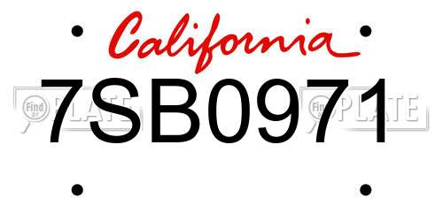 7SB0971 California License Plate