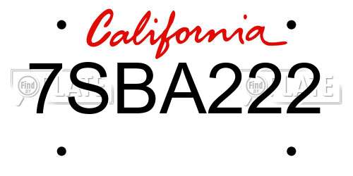 7SBA222 California License Plate