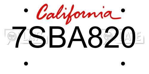 7SBA820 California License Plate